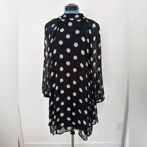 Maeve Black and White Polka Dot Long Sleeve Shift Dress